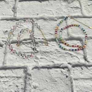 Serafina Set of 2 Beaded Necklaces Rainbow Clear Gold Tone Adjustable Boho
